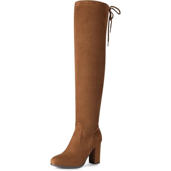 Women's Brown/Suede Suede Thigh High Over The Knee Rounded Toe Fashion Boots - Picture 1 of 5